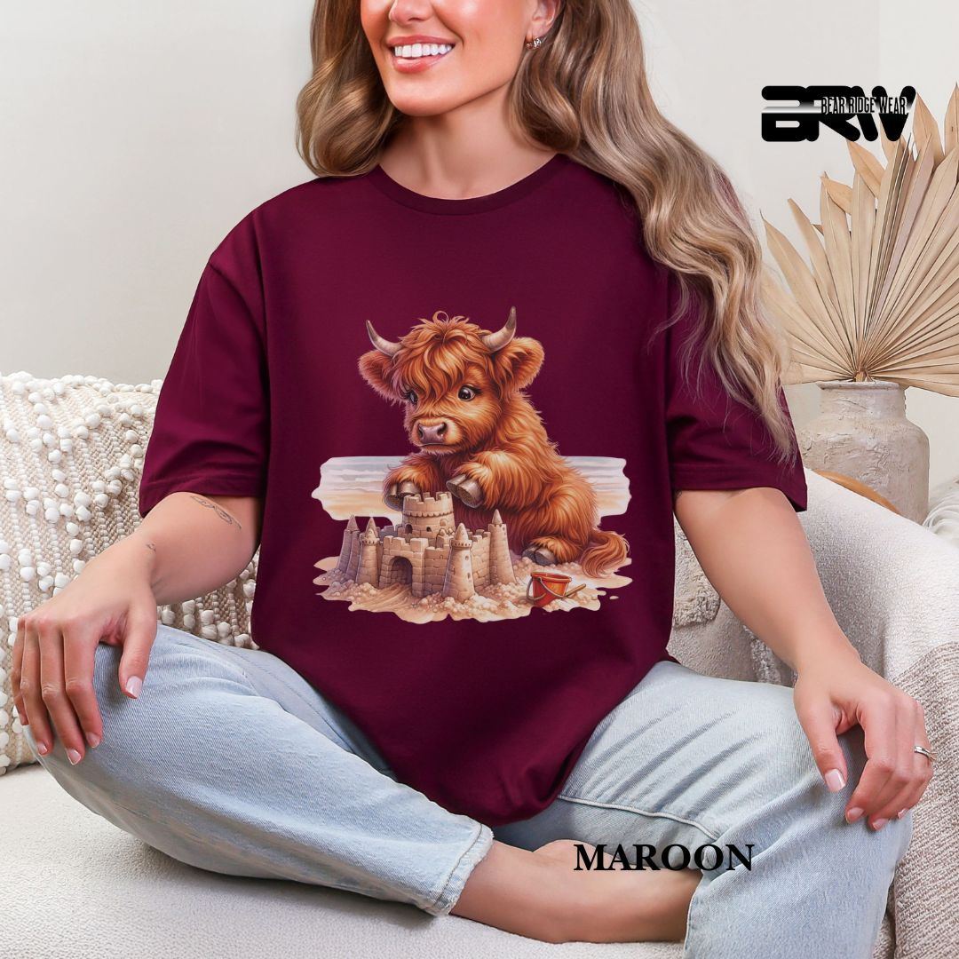 'Highland Cow- Sandcastle'  Summer Tee