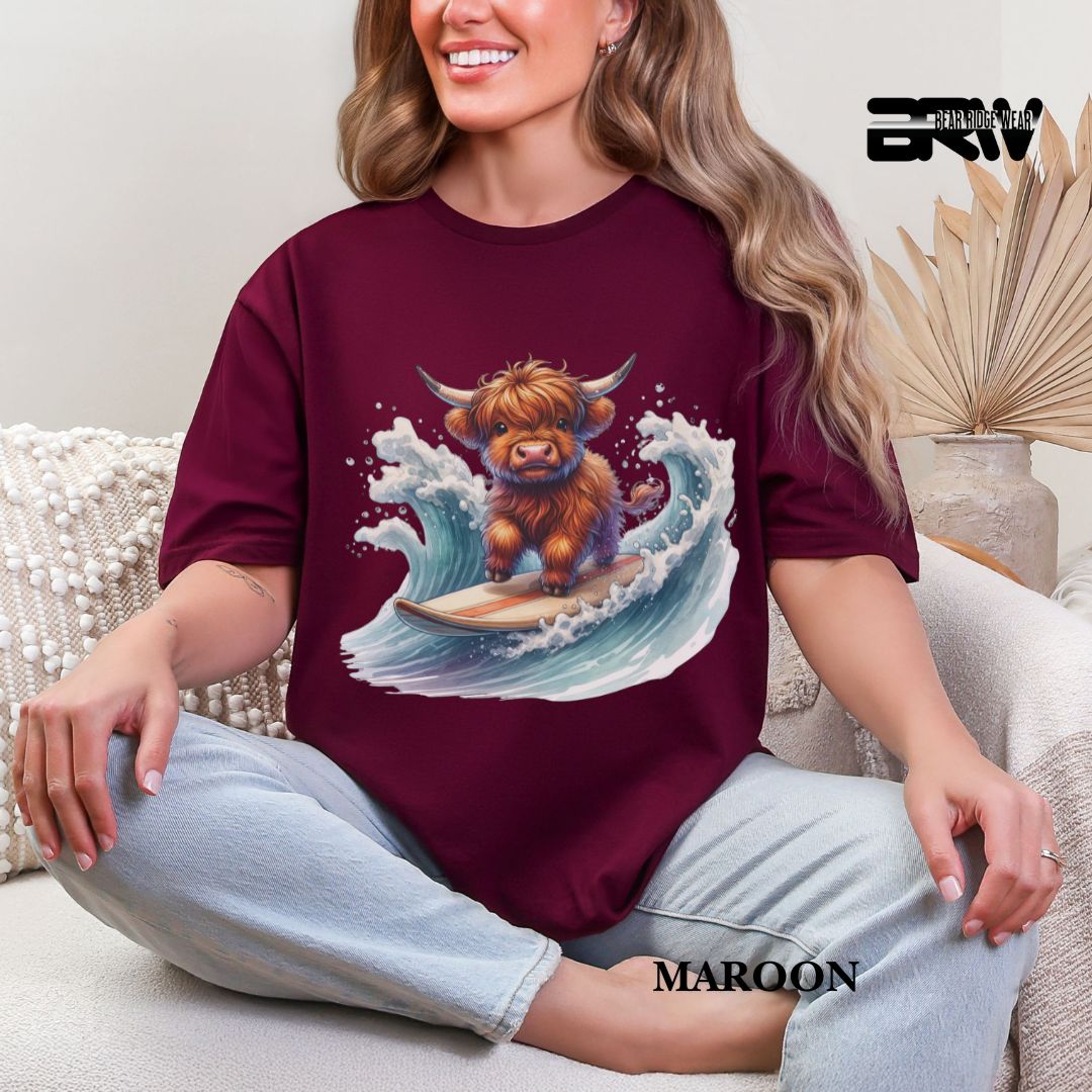 'High-Land Cow - Surfing'  Summer Tee
