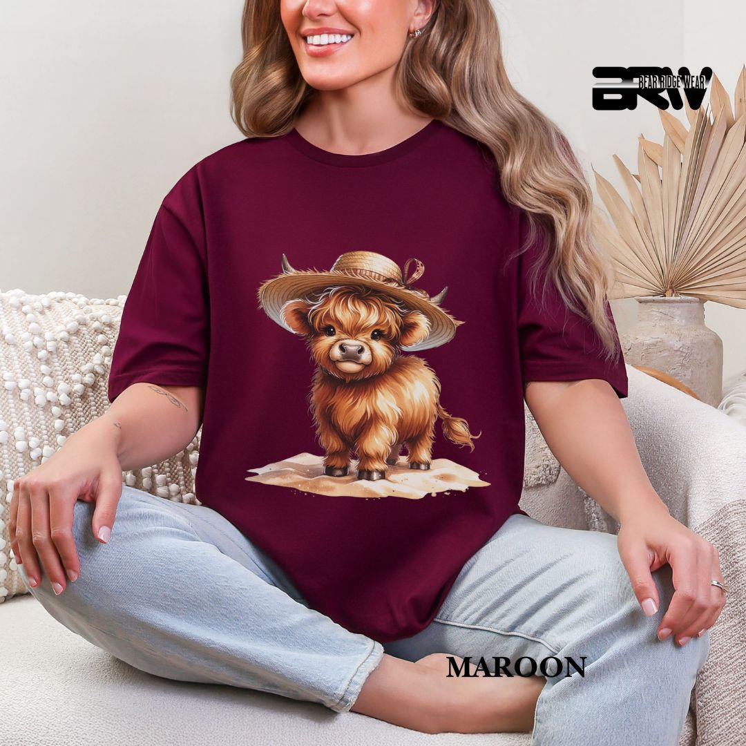'Highland Cow- Sun Hat'  Summer Tee