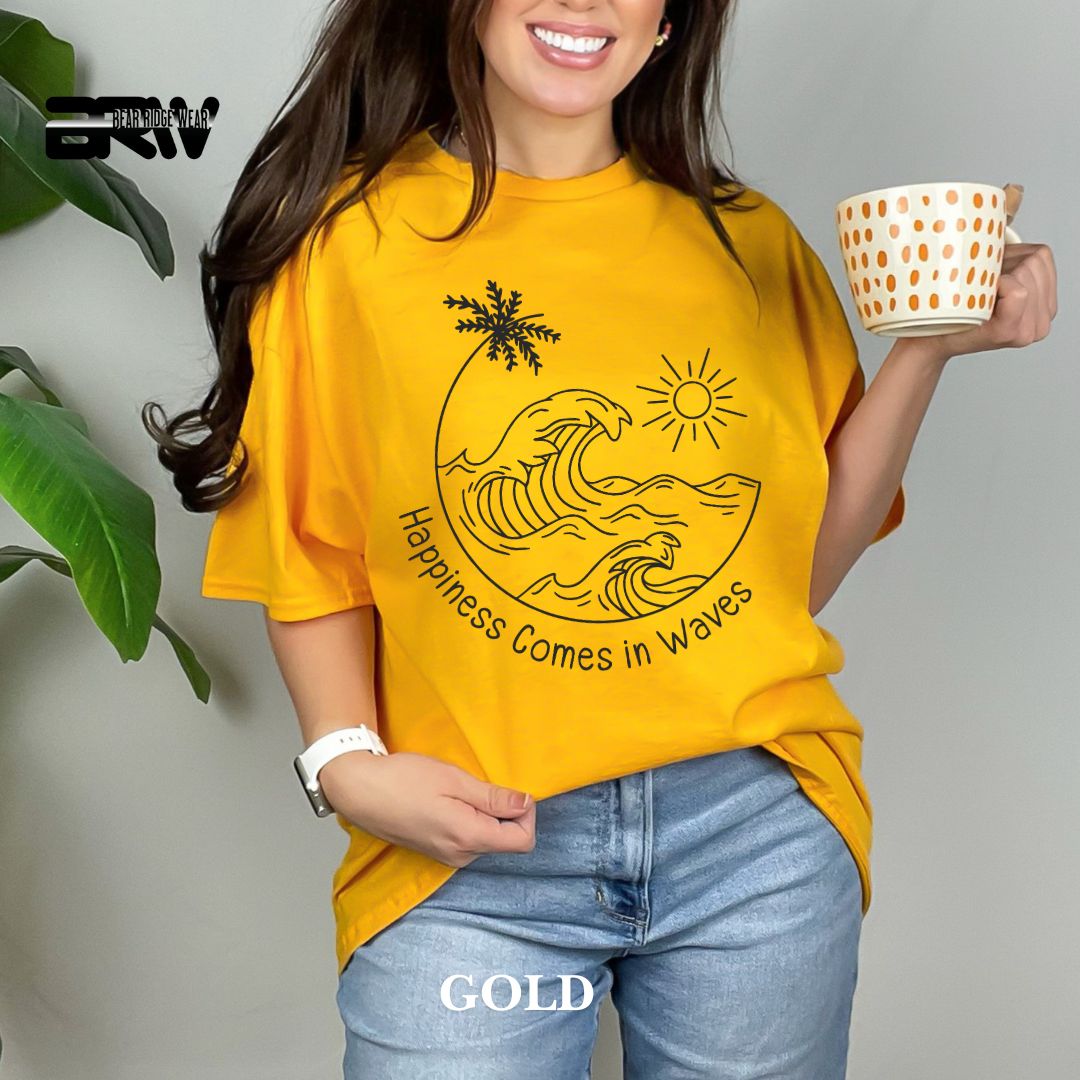 'Happiness Comes In Waves' Black Color 2 Summer Tee