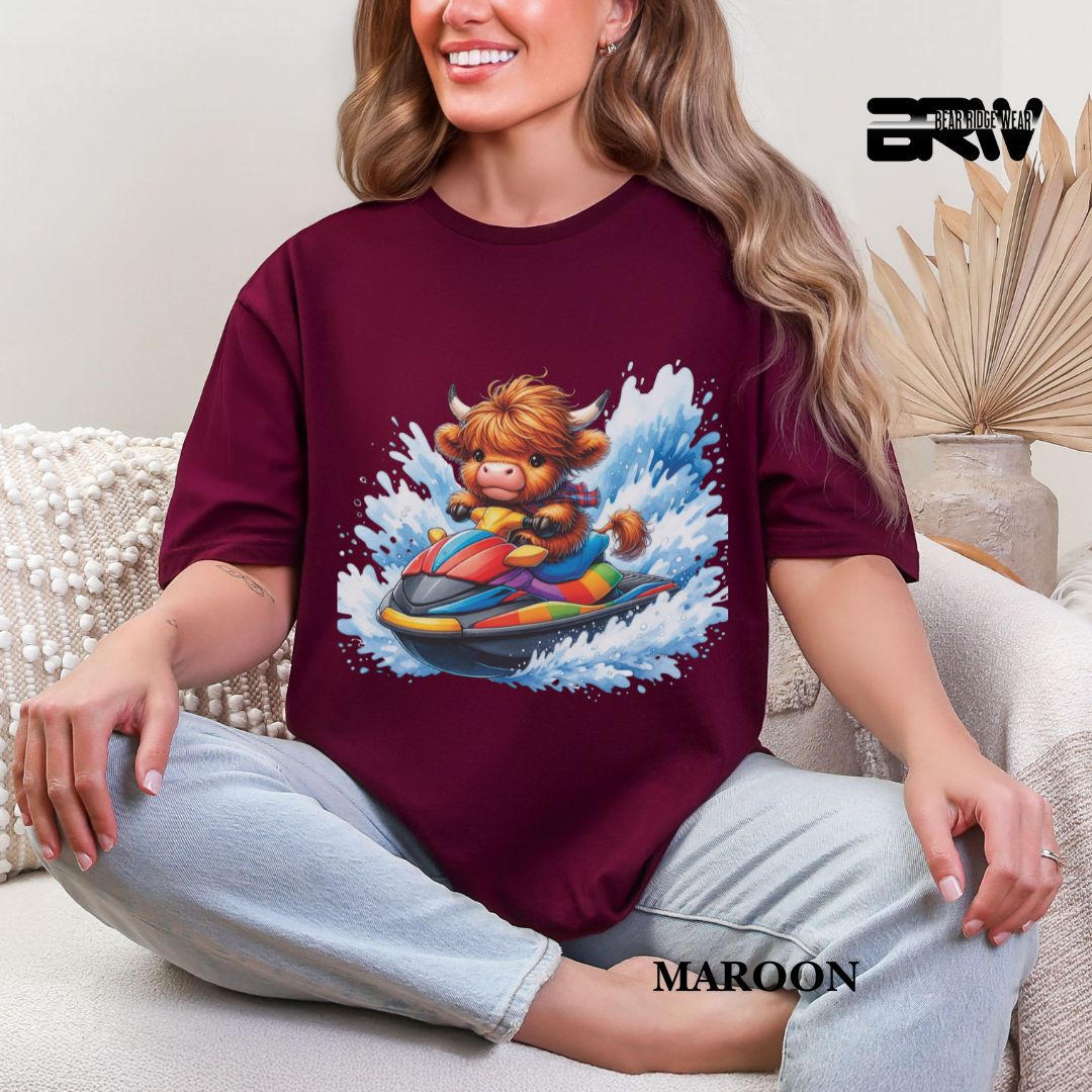 'Highland Cow-Ski Mobile'  Summer Tee