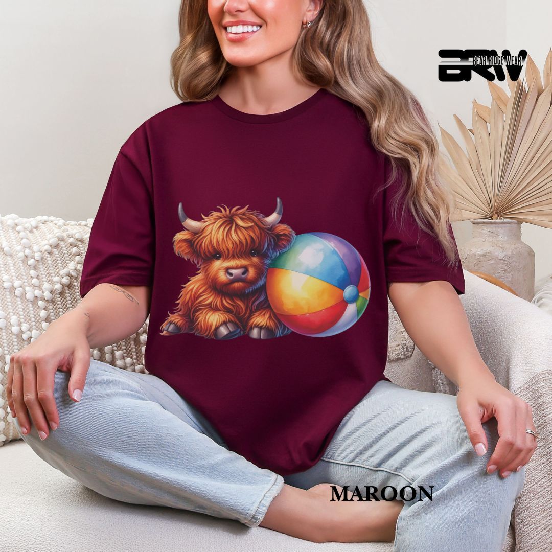 'Highland Cow-Beach-Ball'  Summer Tee