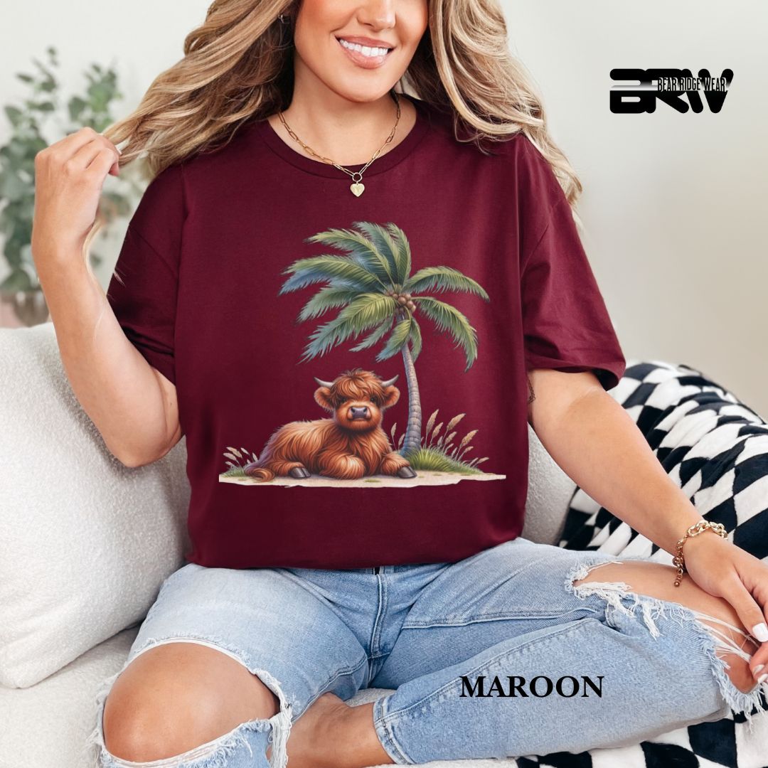 'Highland Cow-Palm Tree'  Summer Tee