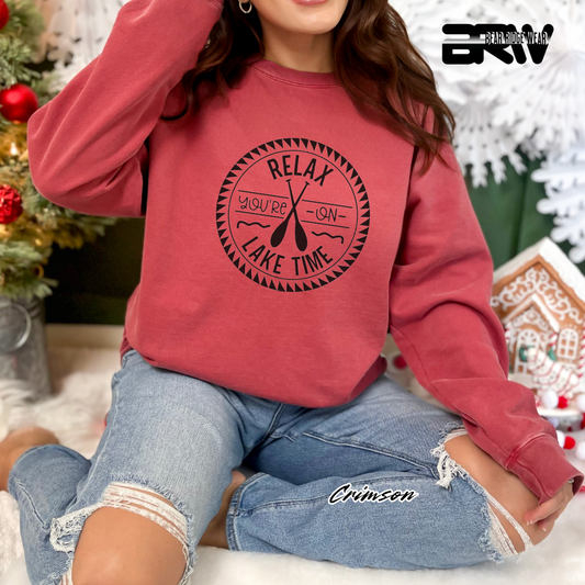 'Relax You are On Lake Time' Crewneck Sweatshirt