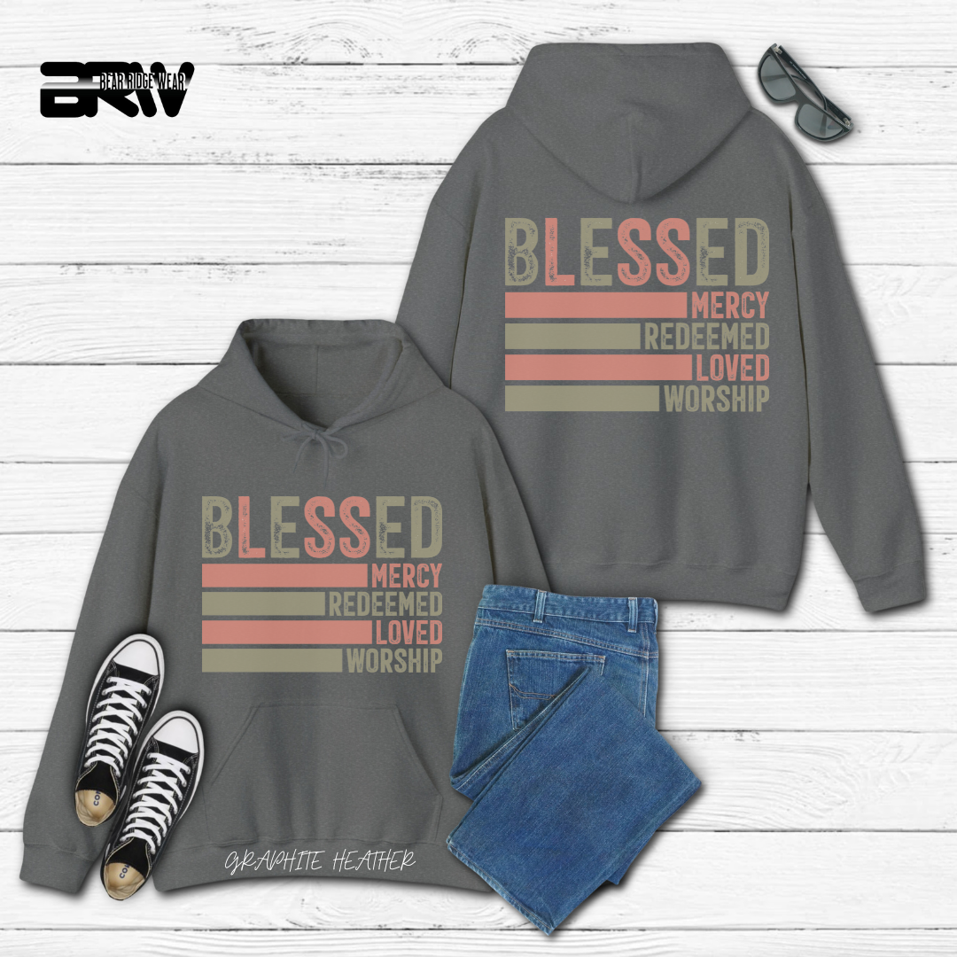 'Blessed, Mercy, Redeemed, Loved, and Worship' Faith Hoodie