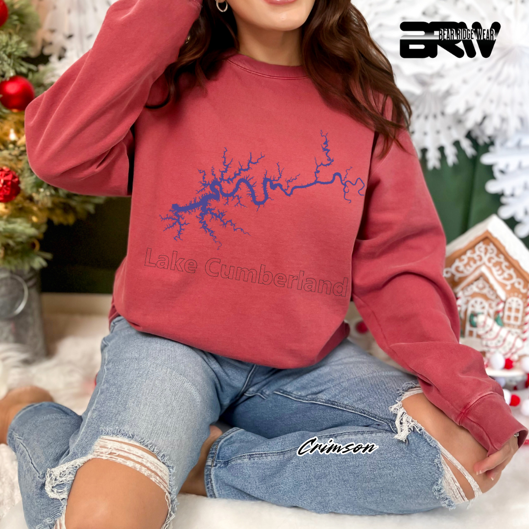 'Blue Lake Cumberland Map' Crewneck Sweatshirt