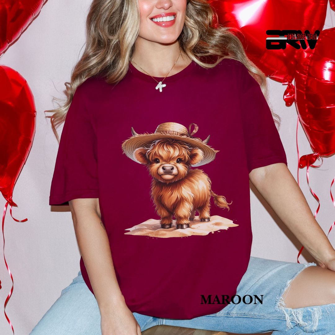 'Highland Cow-Sun Hat'  Summer Tee