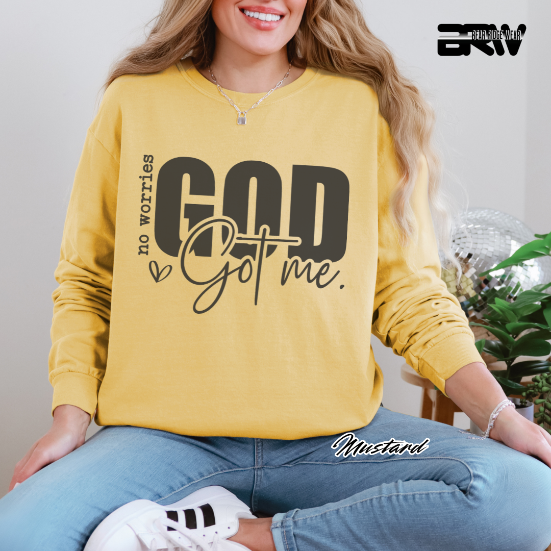 'No Worries, God Got Me' Faith Long-Sleeve Tee