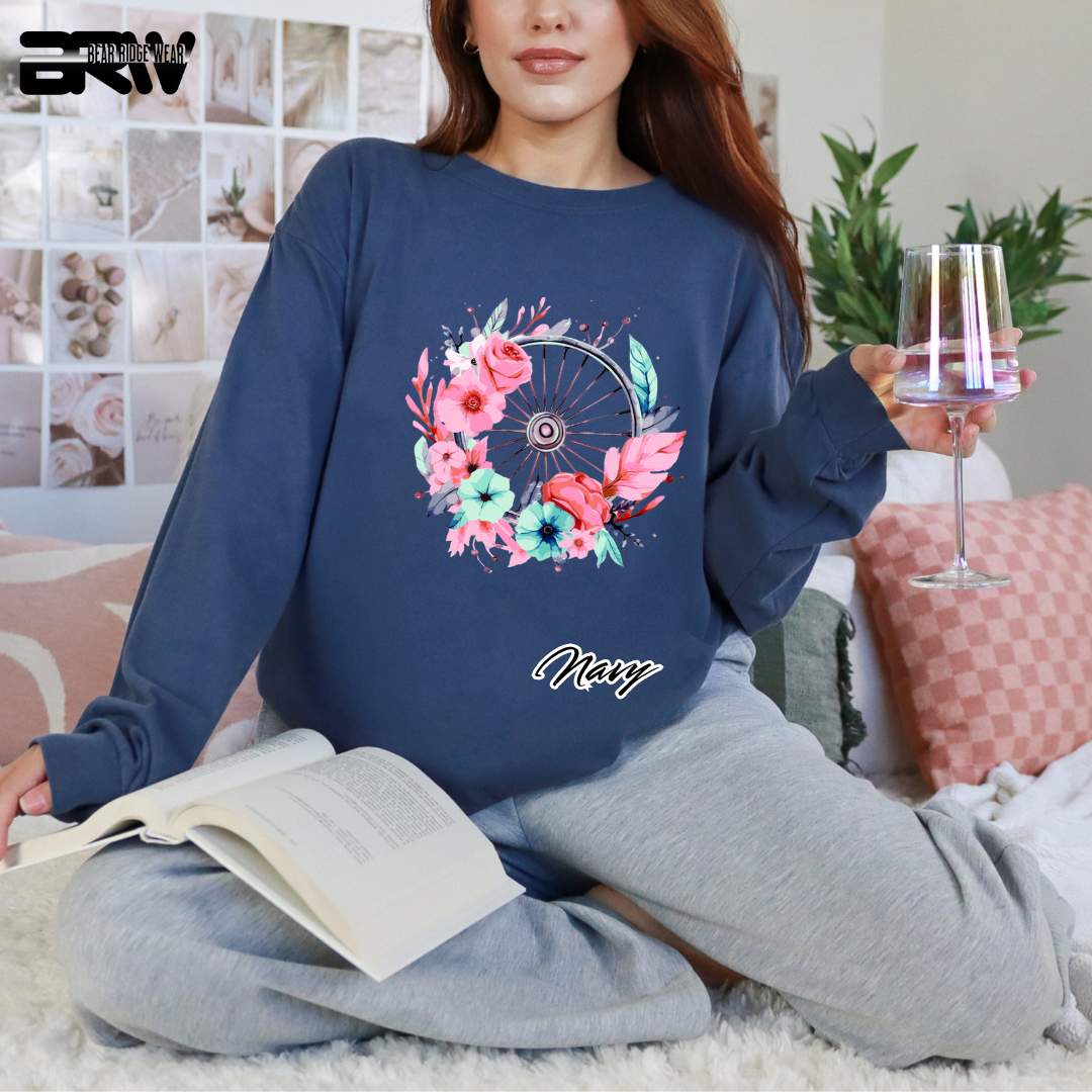 'Flower-Wagon Wheel' Long Sleeve Tee