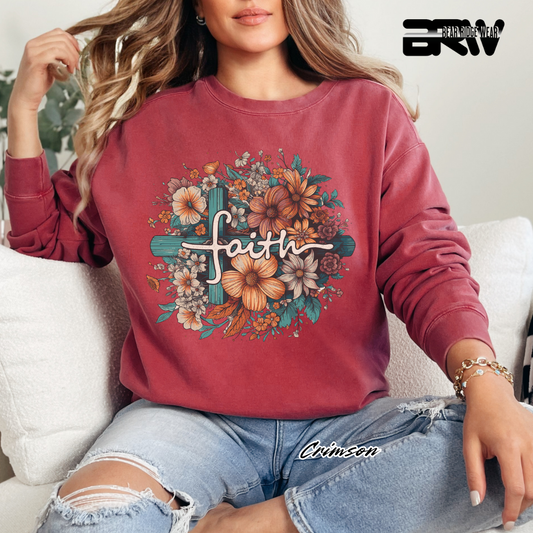 'Faith, Cross and flowers' Faith Crewneck Sweatshirt