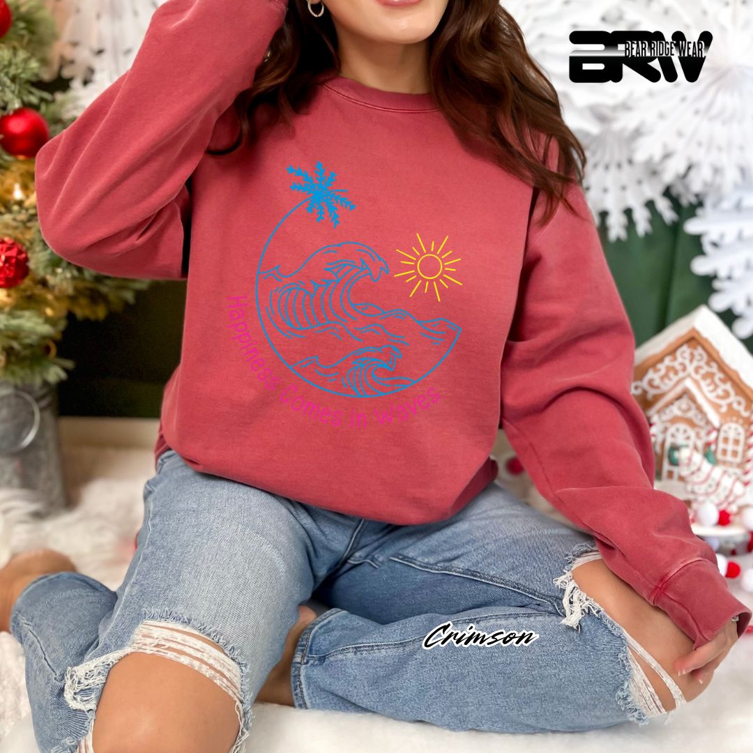 'Happiness comes in Waves' Summer Crewneck Sweatshirt