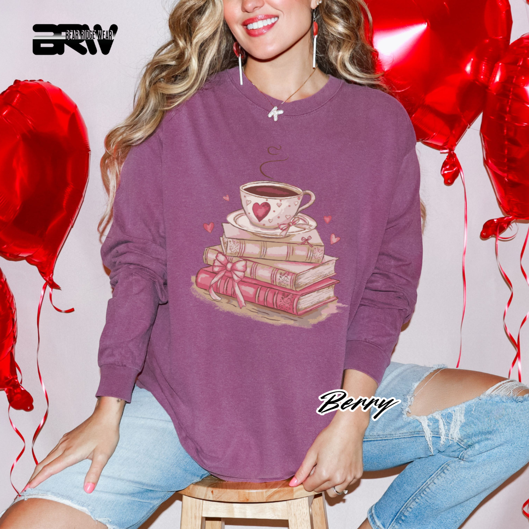 'Coffee on Top of the Books' Long Sleeve Tee