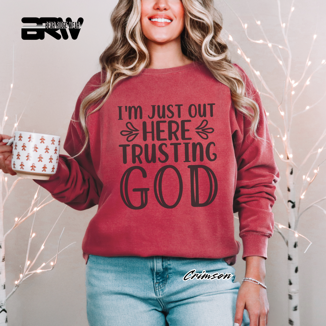 'I'm Just Out Here, Trusting God' Faith Long-Sleeve Tee