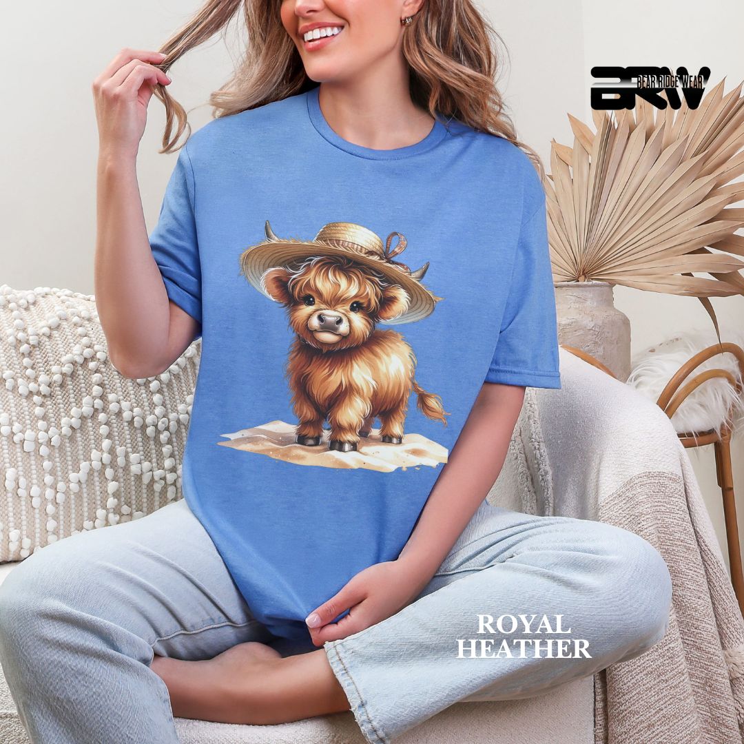 'Highland Cow-Sun Hat' 2 Summer Tee