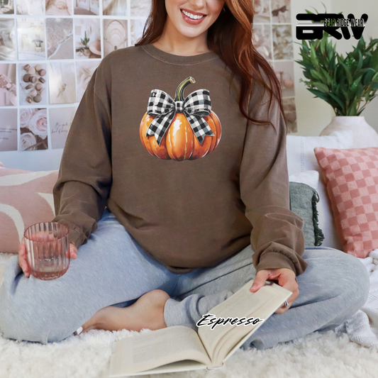 'Pumpkin With plaid Bow' Fall Long Sleeve Tee