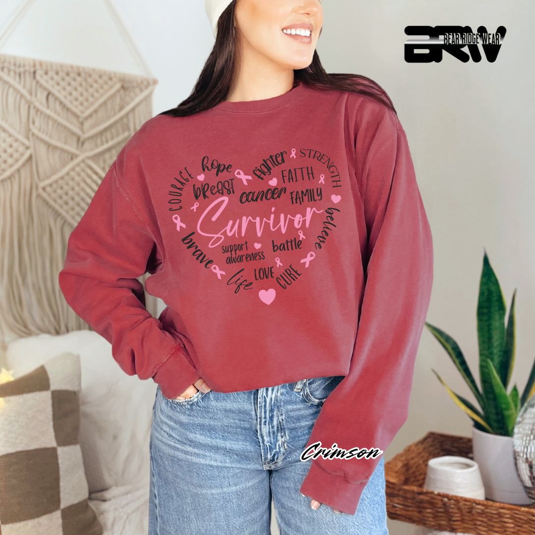 'Survivor Inside Heart Shape Texts' Awareness Long Sleeve Tee