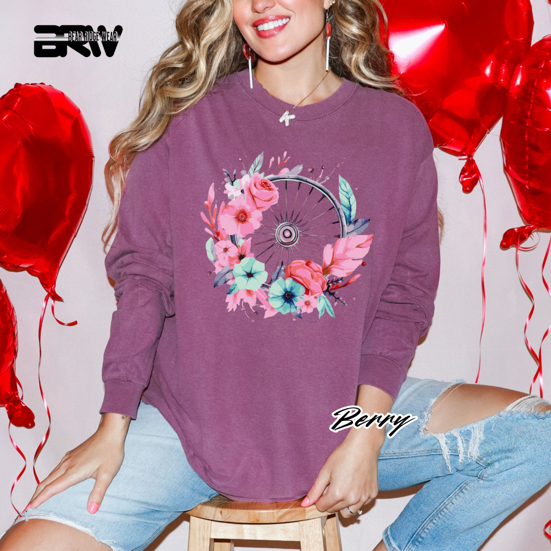 'Flower-Wagon Wheel' Long Sleeve Tee