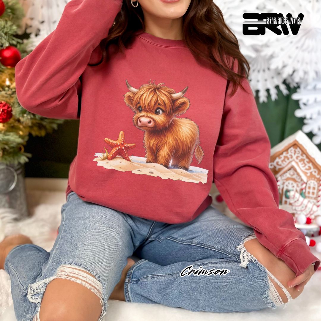 'Highland Cow-Starfish' Summer Crewneck Sweatshirt