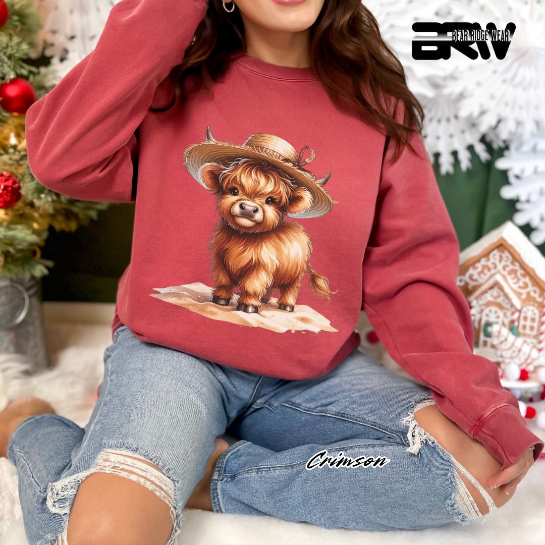 'Highland Cow-Sun Hat' Summer Long Sleeve Tee