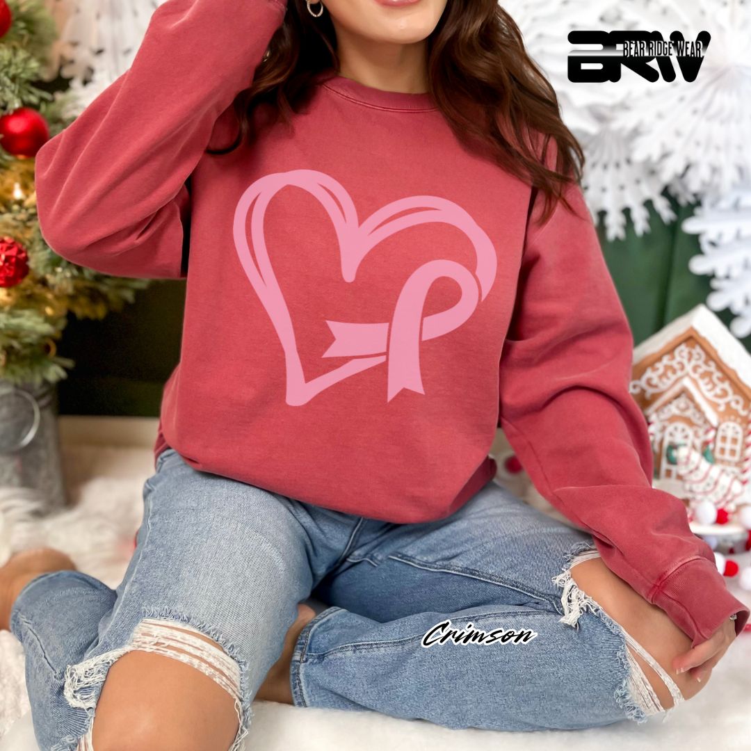 'Pink Heart With Ribbon' Awareness Long Sleeve Tee