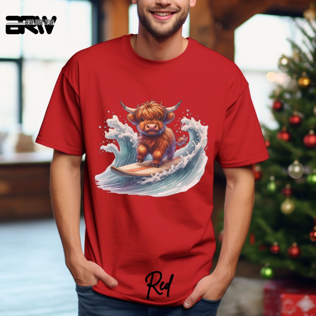 'Highland Cow-Surfing' Summer T- Shirt For Men