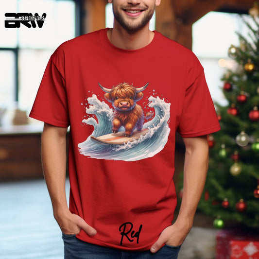'Highland Cow-Surfing' Summer T- Shirt For Men