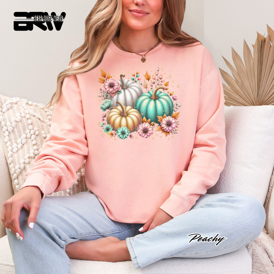 'Floral Shimmering Pumpkin' Fall Crewneck Sweatshirt