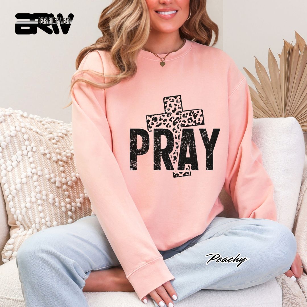 'Pray With Leopard Cross' Faith Crewneck Sweatshirt