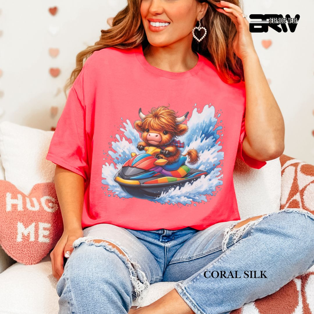 'Highland Cow-Ski Mobile'  Summer Tee