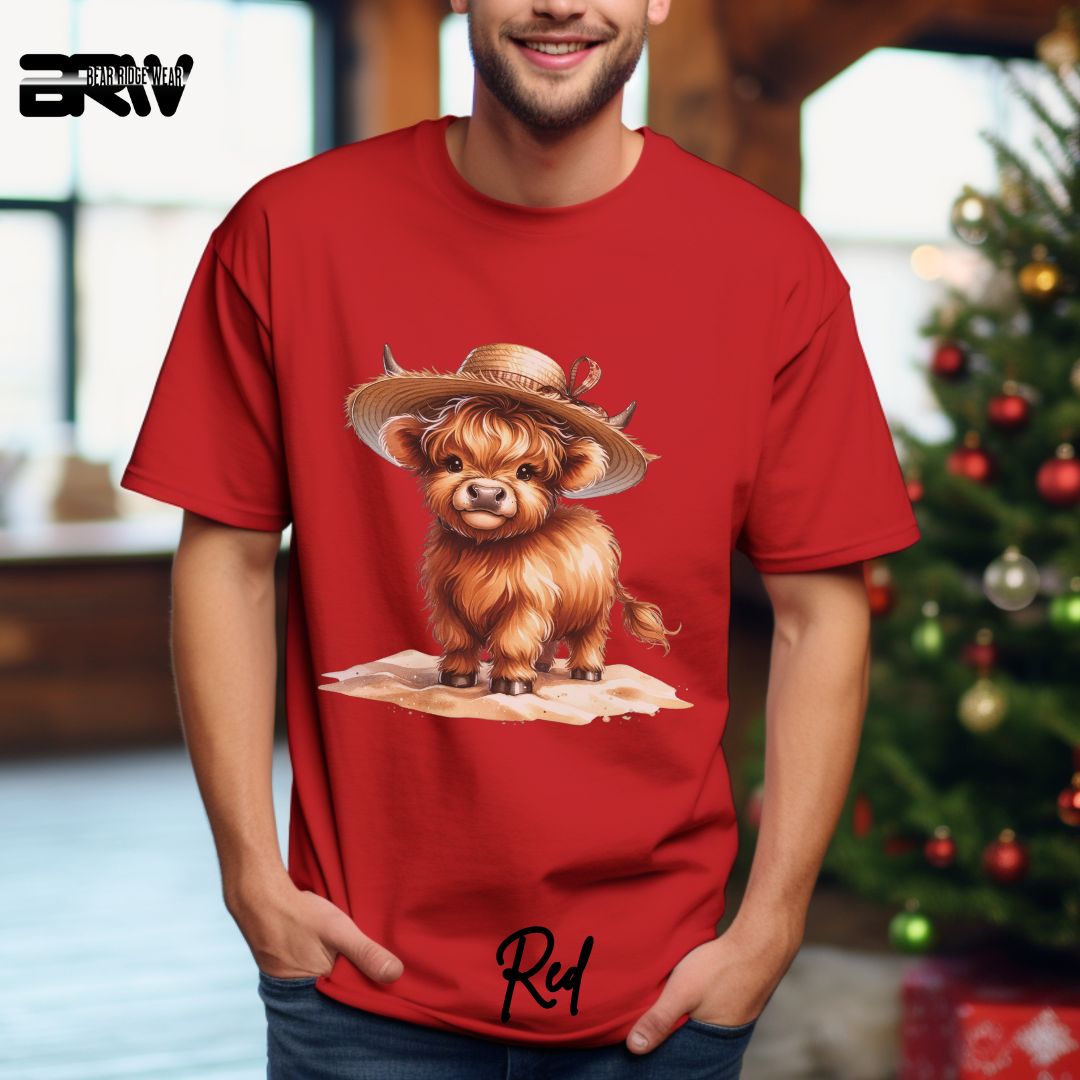 'Highland Cow- Sun Hat' Summer T- Shirt