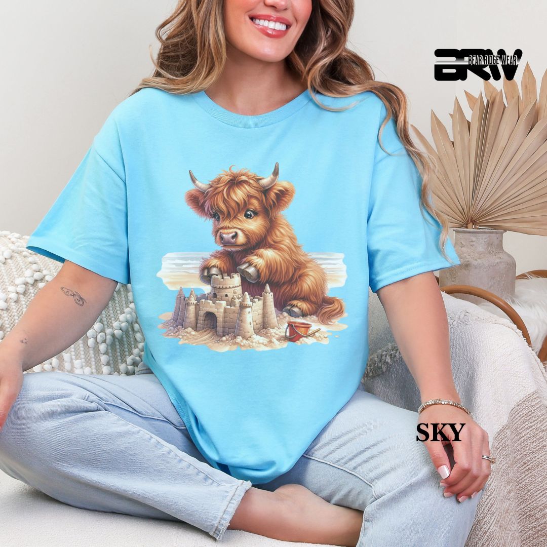 'Highland cow-Sandcastle' 3 Summer Tee