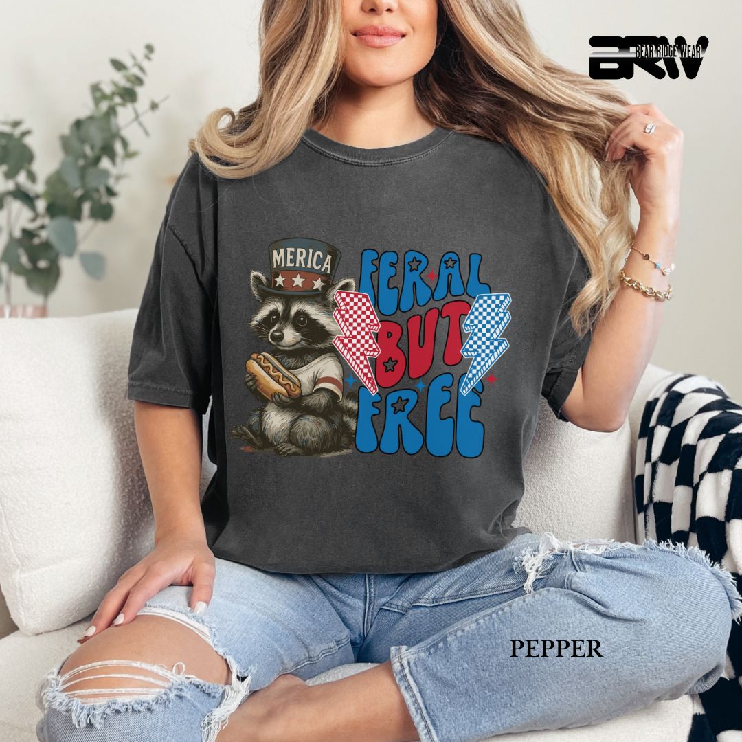 Feral But Free-Hotdog Raccoon- Patriotic Tee