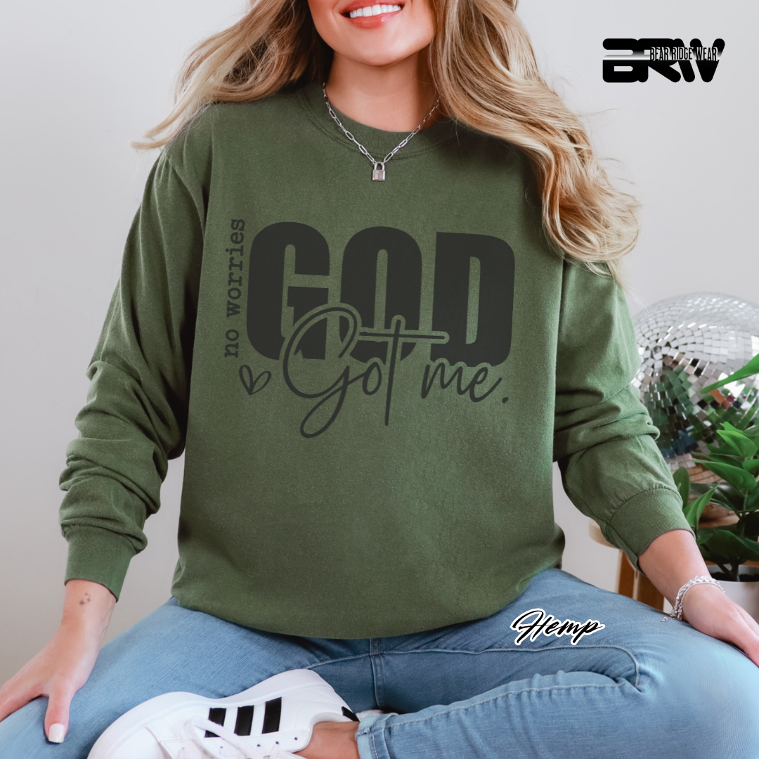 'No Worries, God Got Me' Faith Long-Sleeve Tee
