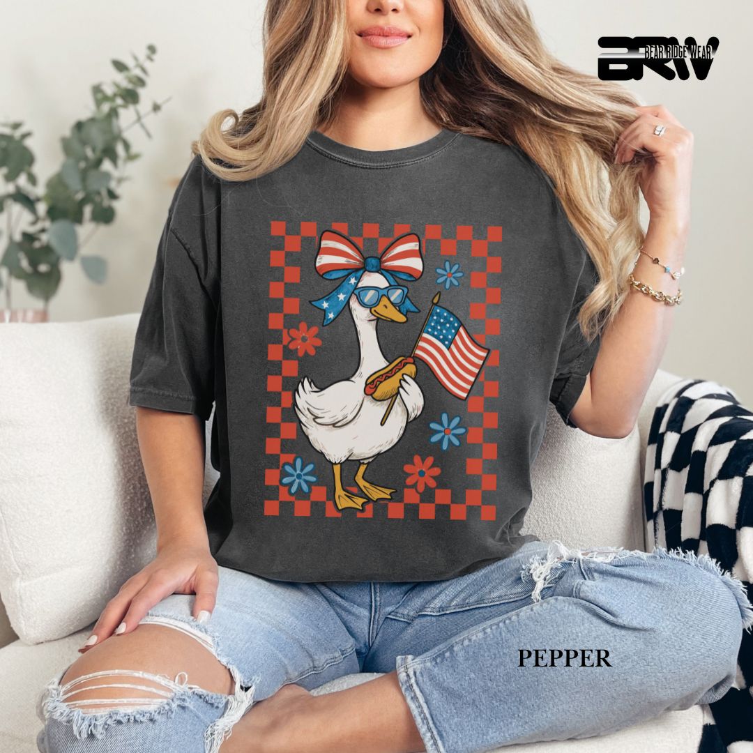 Goose-Girl Flag Hotdog- Patriotic Tee