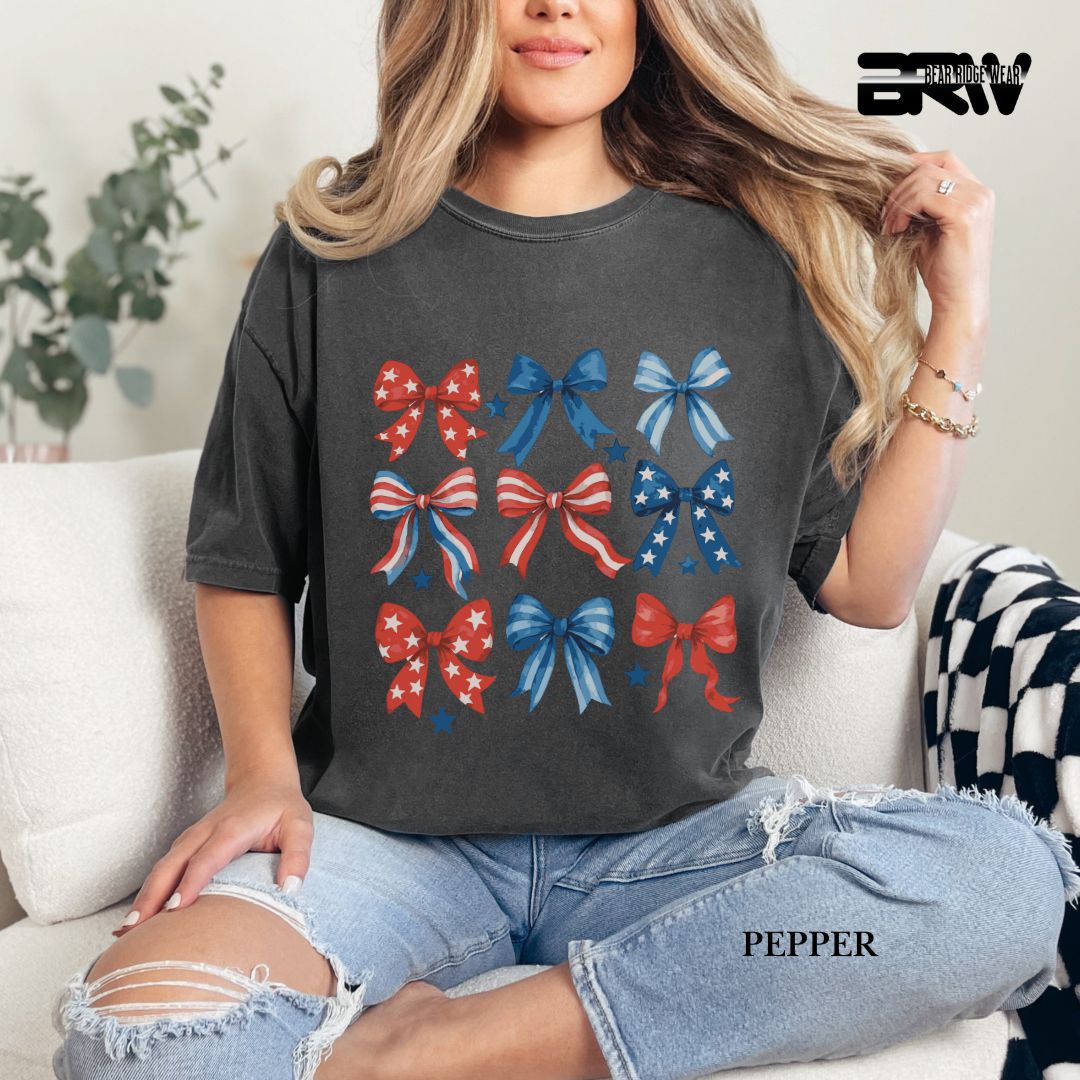Red-White-Blue Bows- Patriotic Tee