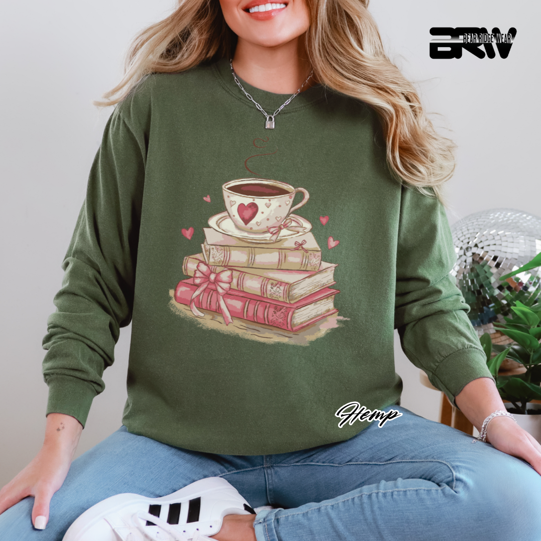 'Coffee on Top of the Books' Long Sleeve Tee
