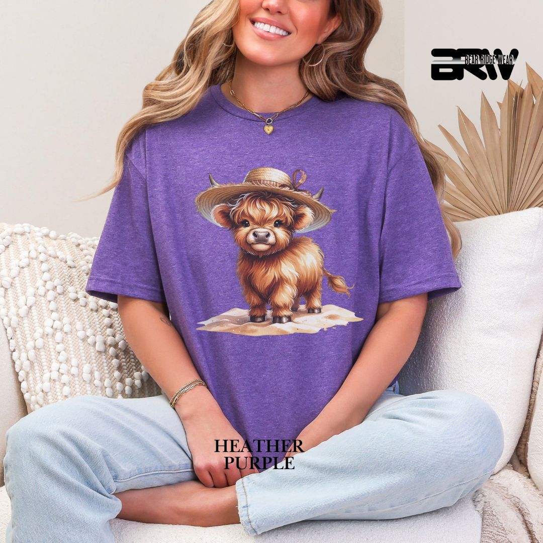 'Highland Cow- Sun Hat' 2 Summer Tee