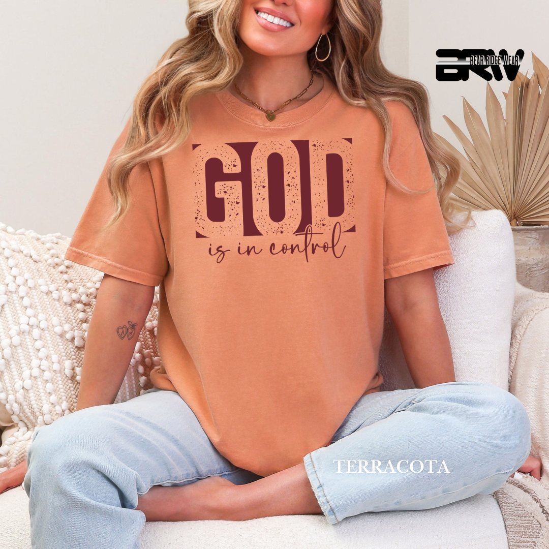 'God Is In Control-Red' Faith Tee