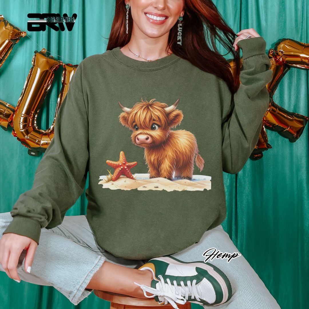 'Highland Cow- Starfish' Summer Long Sleeve Tee