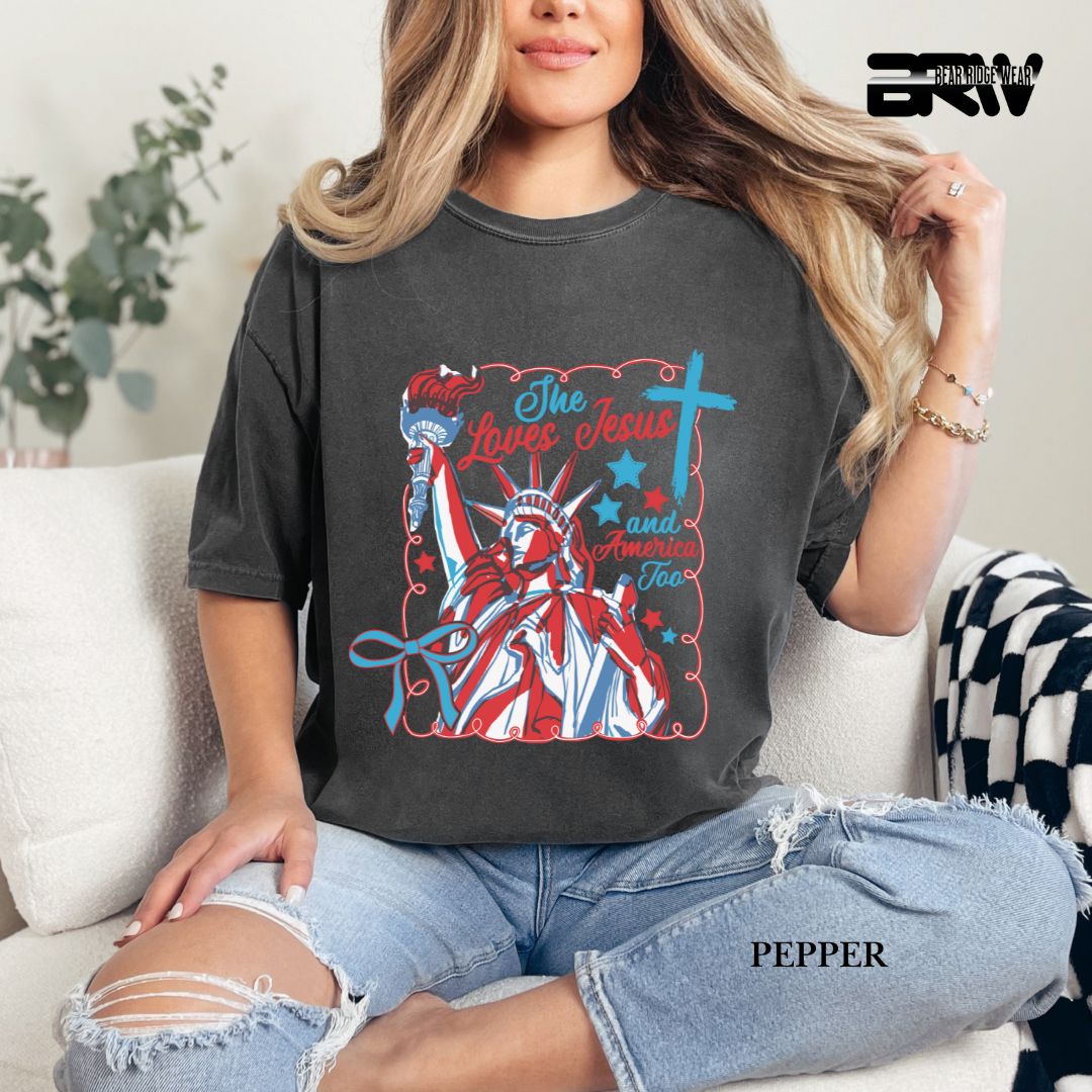 She Loves Jesus-America- Patriotic Tee