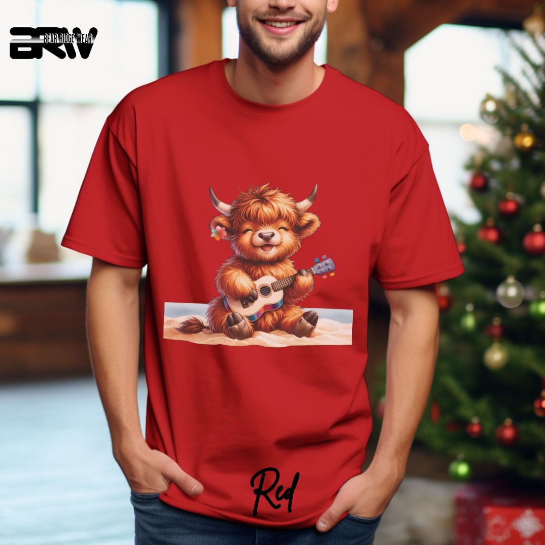 'Highland Cow-Guitar' Summer T- Shirt