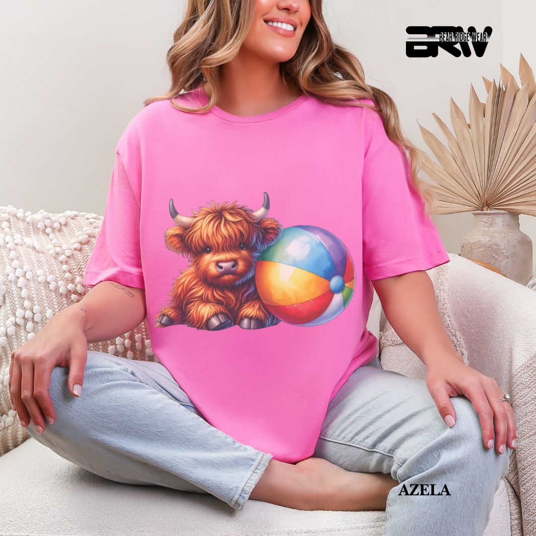 'Highland Cow-Beach-Ball'  Summer Tee