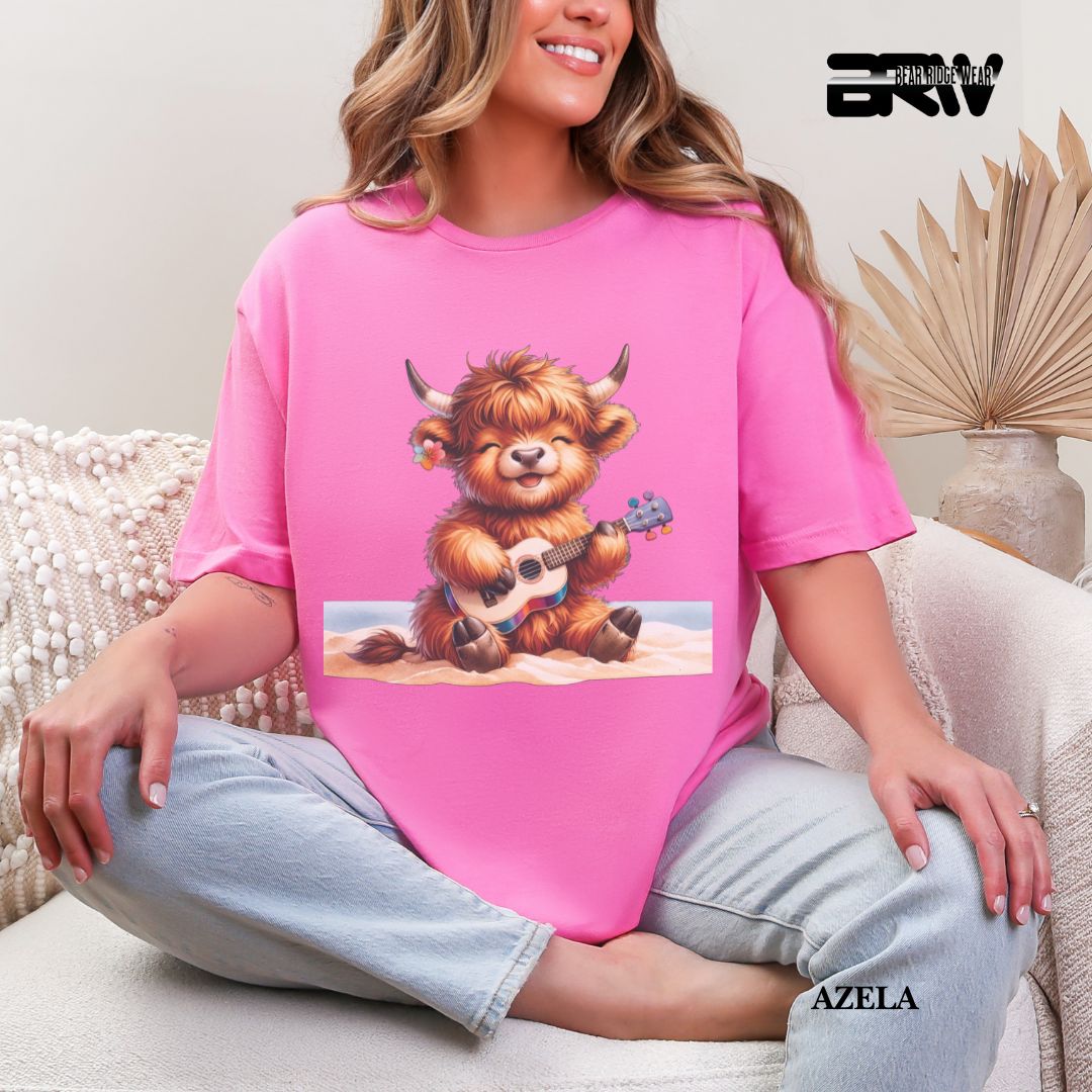 'Highland Cow-Guitar'  Summer Tee