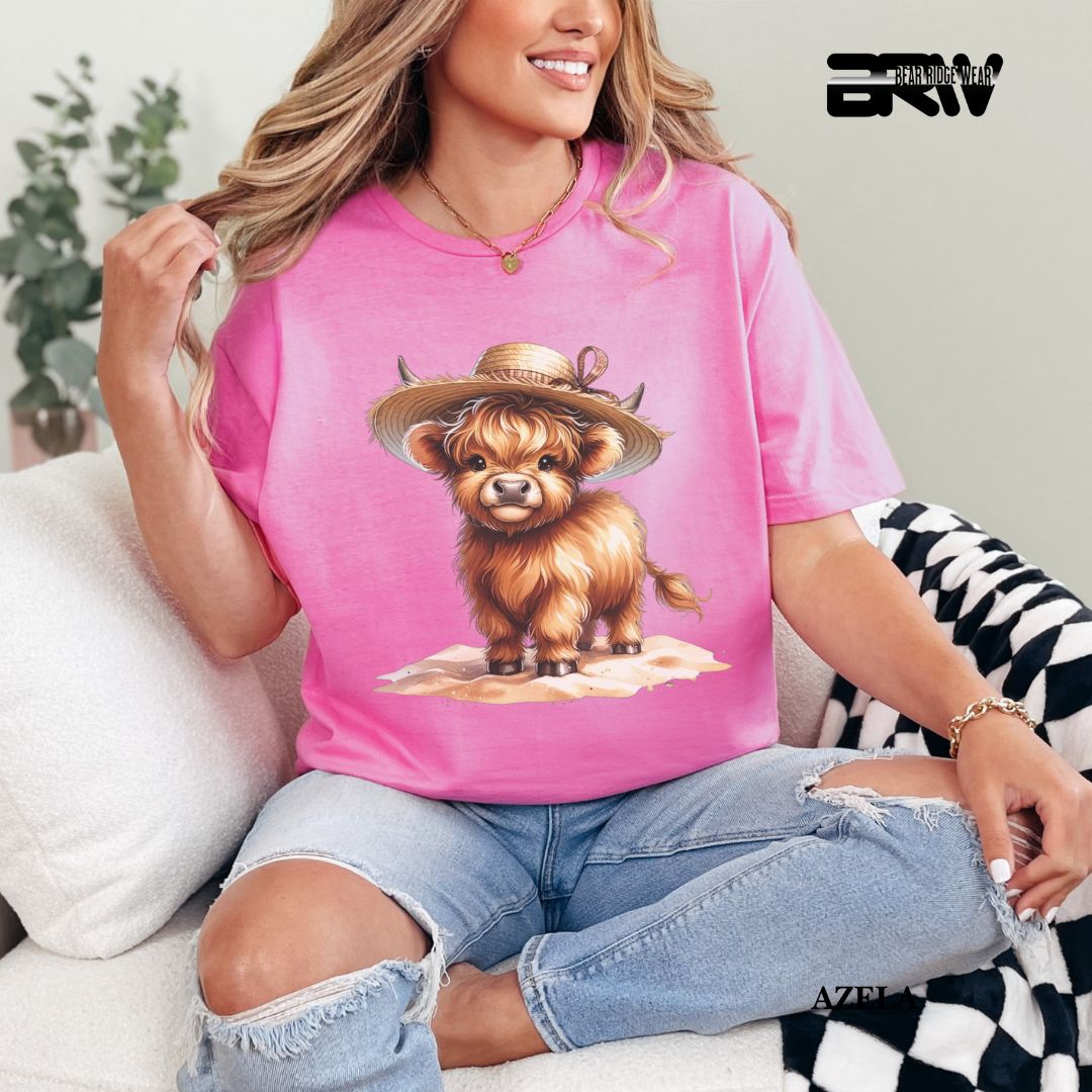 'Highland Cow- Sun Hat'  Summer Tee