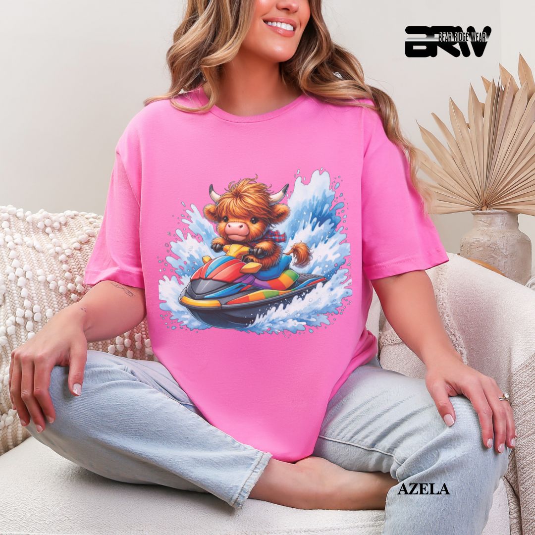 'Highland Cow-Ski Mobile'  Summer Tee