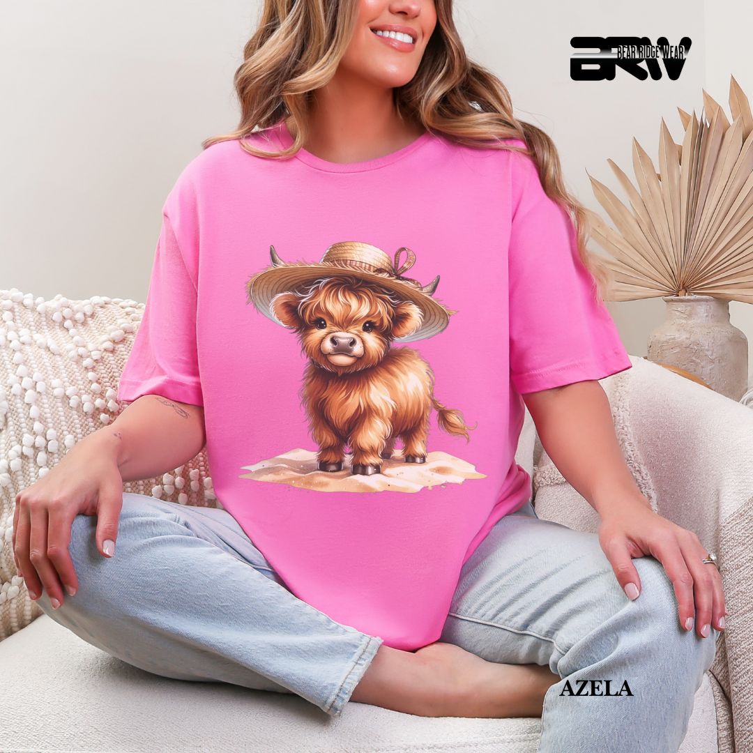 'Highland Cow-Sun Hat'  Summer Tee