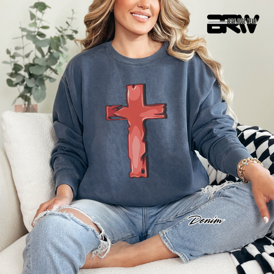 'Rugged Cross' Faith Crewneck Sweatshirt