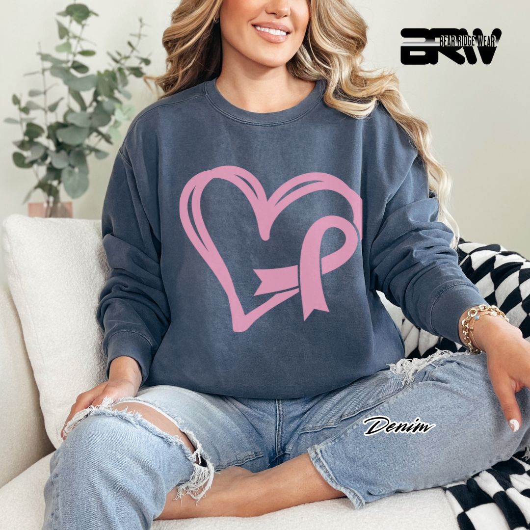 'Pink Heart With Ribbon' Awareness Long Sleeve Tee