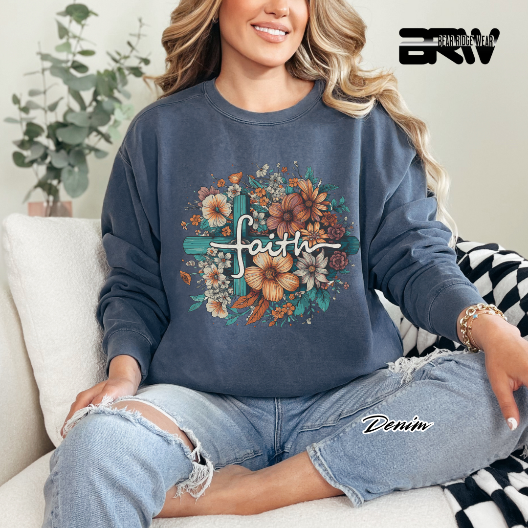 'Faith, Cross and flowers' Faith Long-Sleeve Tee