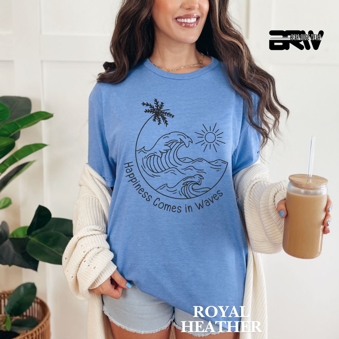 'Happiness Comes In Waves' Black Color 2 Summer Tee